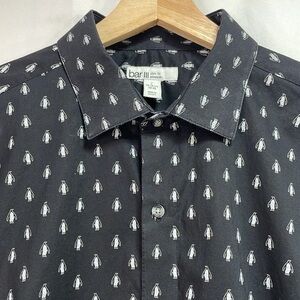 🐝 bar lll slim fit stretch large 16 to 16.5 black penguin print dress shirt